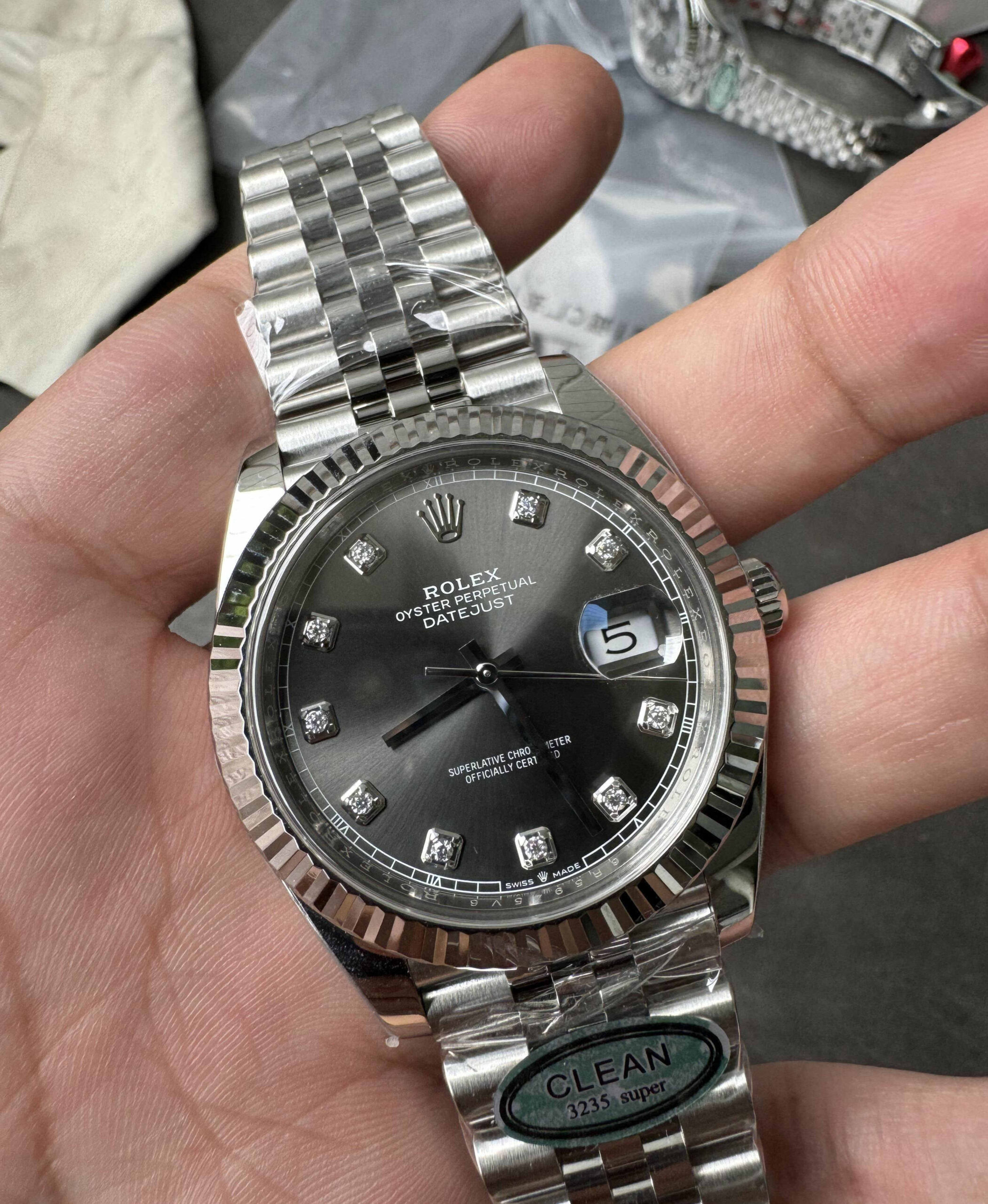 Clean Factory Datejust 126334 Grey Diamond Dial – Rolex Datejust Super Clone 41mm