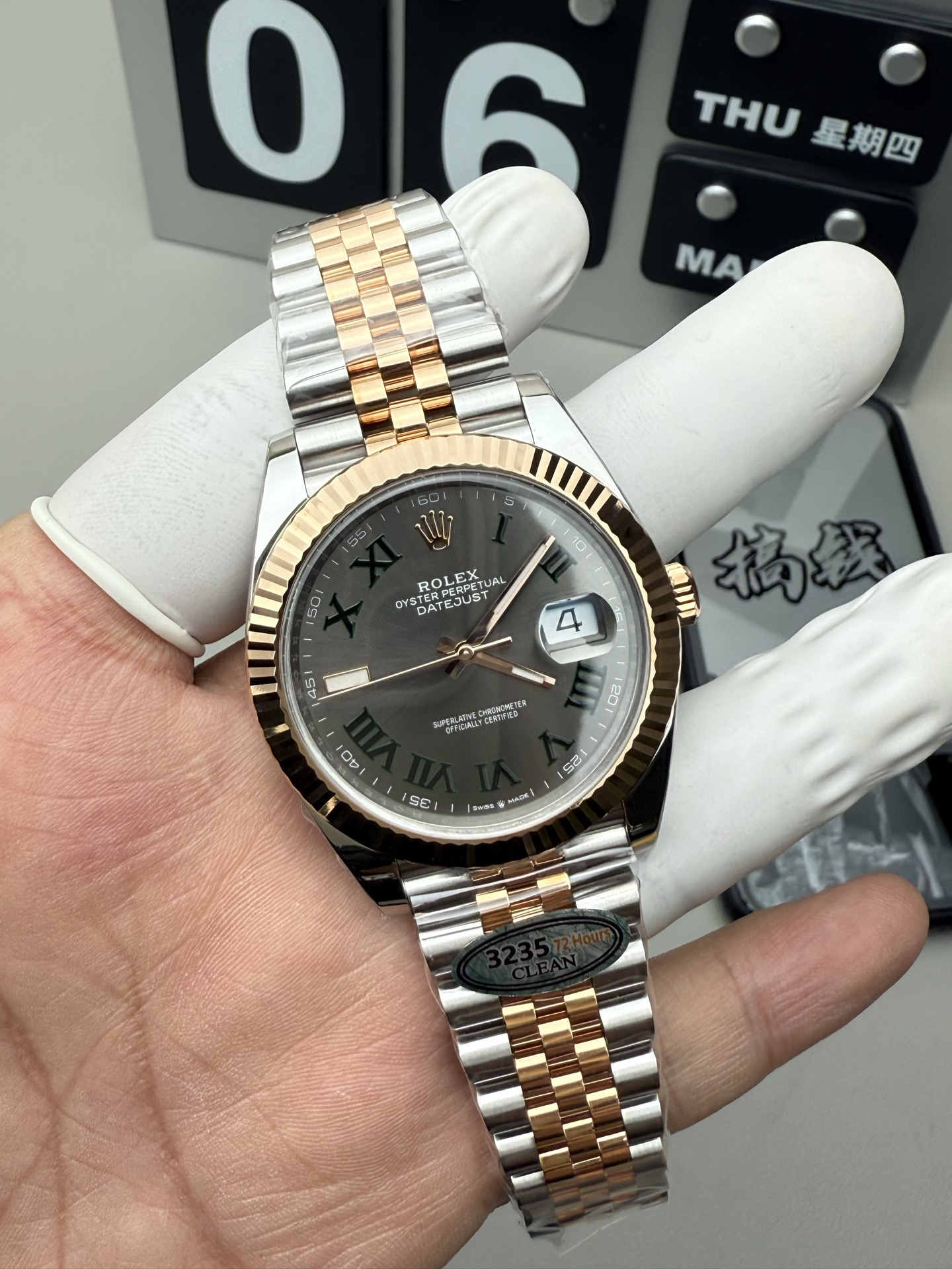 Clean Factory Datejust 41 126333 Rose Gold & Steel Green Roman Dial Super Clone 3235 - Image 6