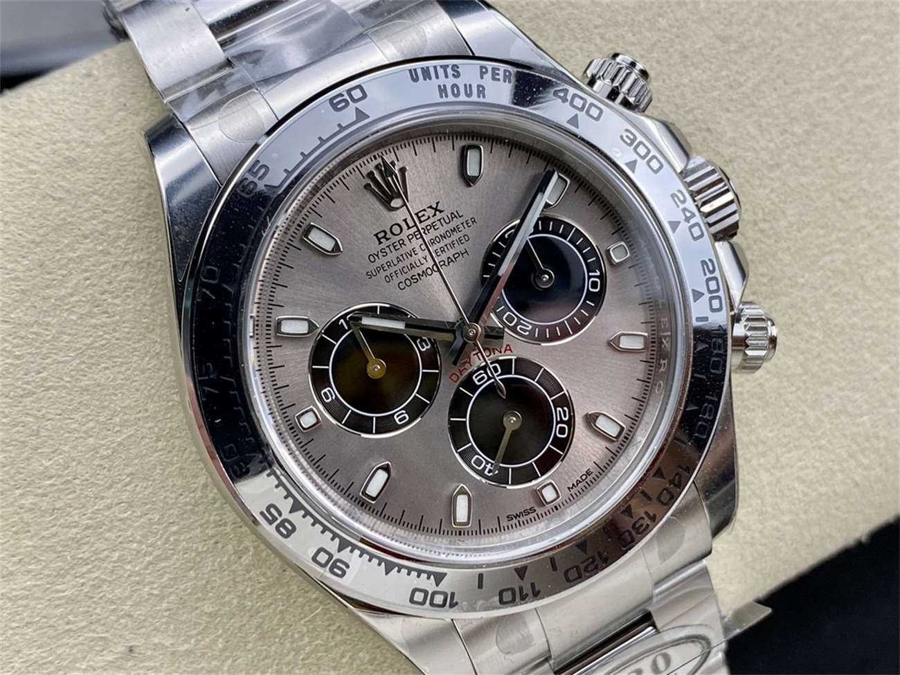 Rolex Daytona Cement Dial Replica – Clean Factory White Gold Bracelet - Image 2