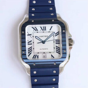 Cartier Santos Blue Rubber Strap Replica (WSSA0047) – GF Factory