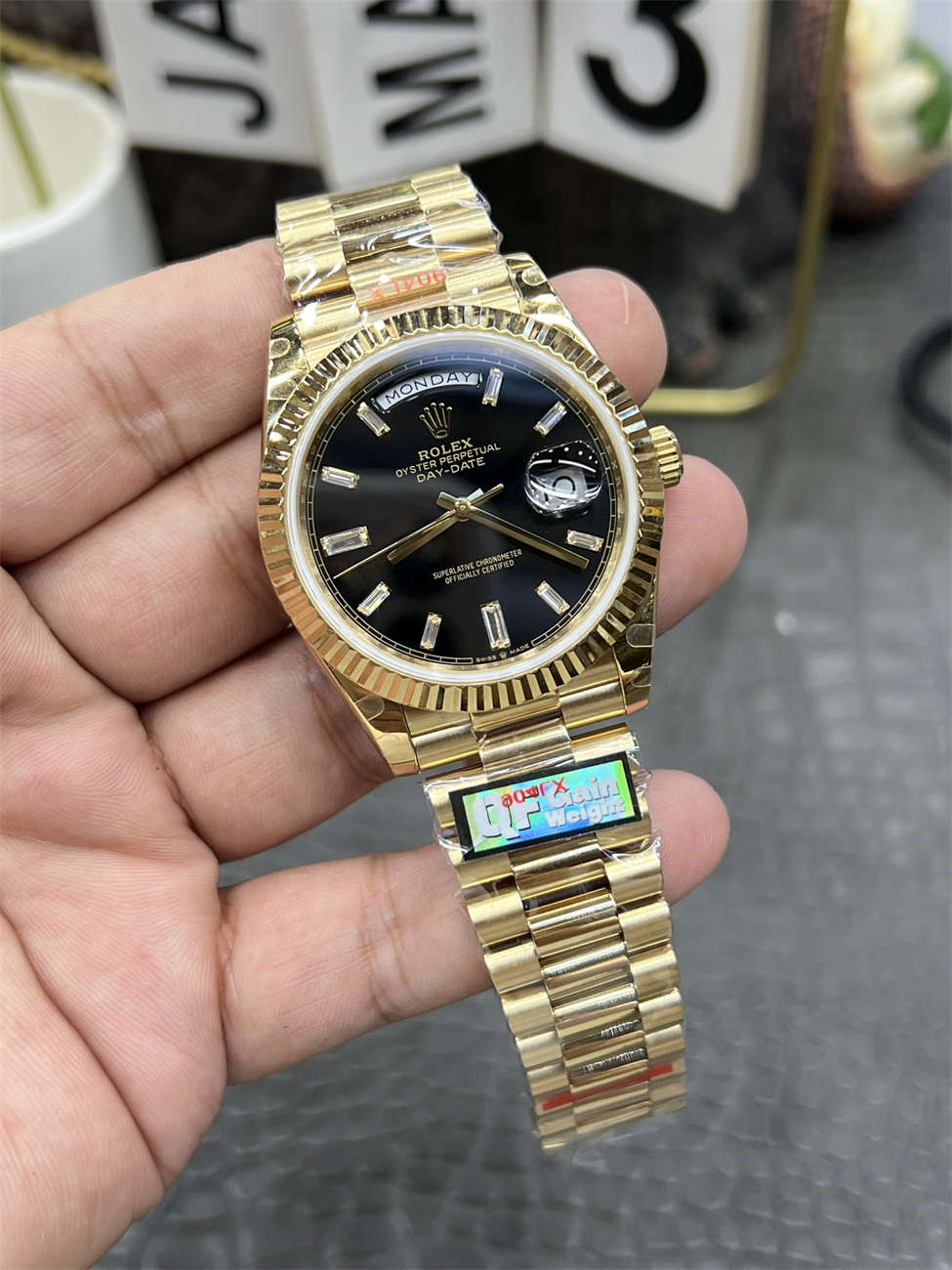 Rolex Day‑Date QF Factory 184g Replica – Black Dial, Full-Weight - Image 2