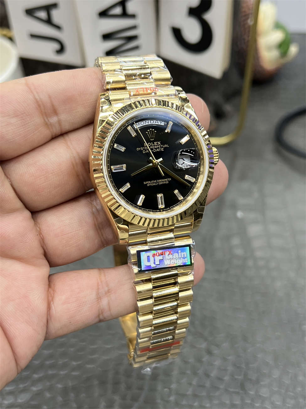 Rolex Day‑Date QF Factory 184g Replica – Black Dial, Full-Weight - Image 4