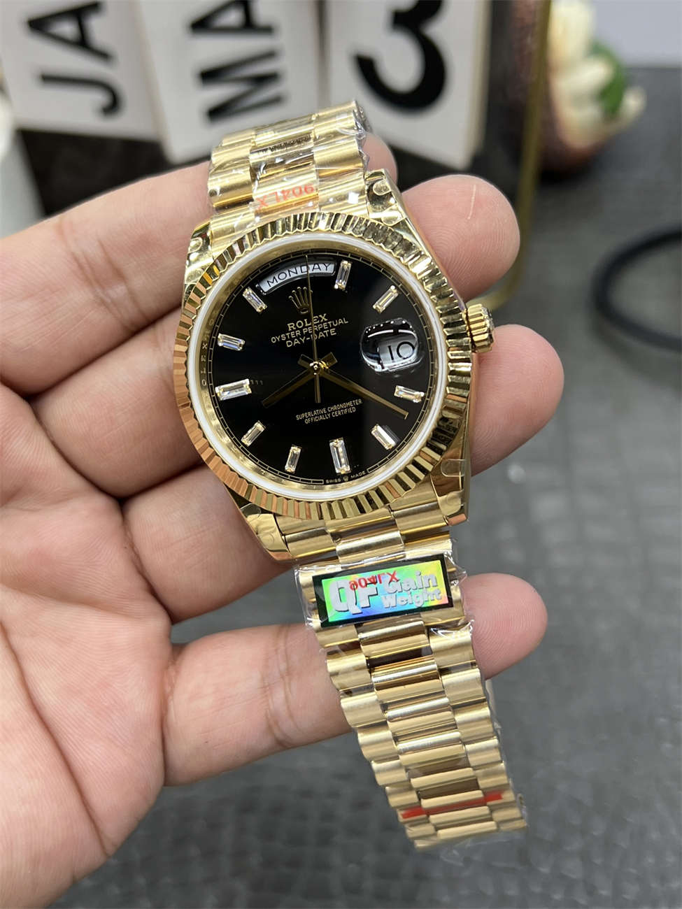 Rolex Day‑Date QF Factory 184g Replica – Black Dial, Full-Weight - Image 5
