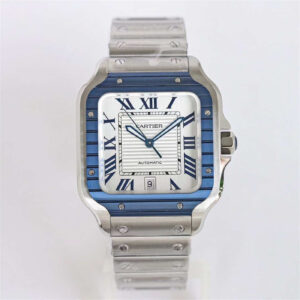 Cartier Santos Blue Bezel Replica (WSSA0047) – GF Factory [Rubber Strap]