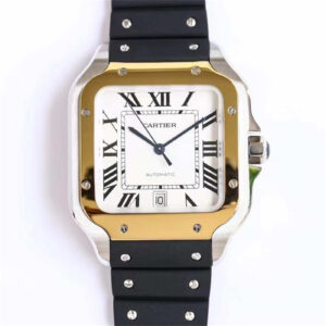 Cartier Santos Two Tone Rubber Strap Replica (Gold Bezel) – GF Factory